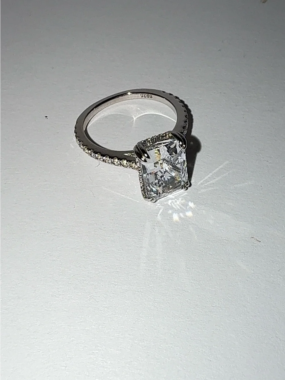 925 Sterling Silver 4.5CT Radiant Cut Cubic Zirconia Ring Sz 7.5